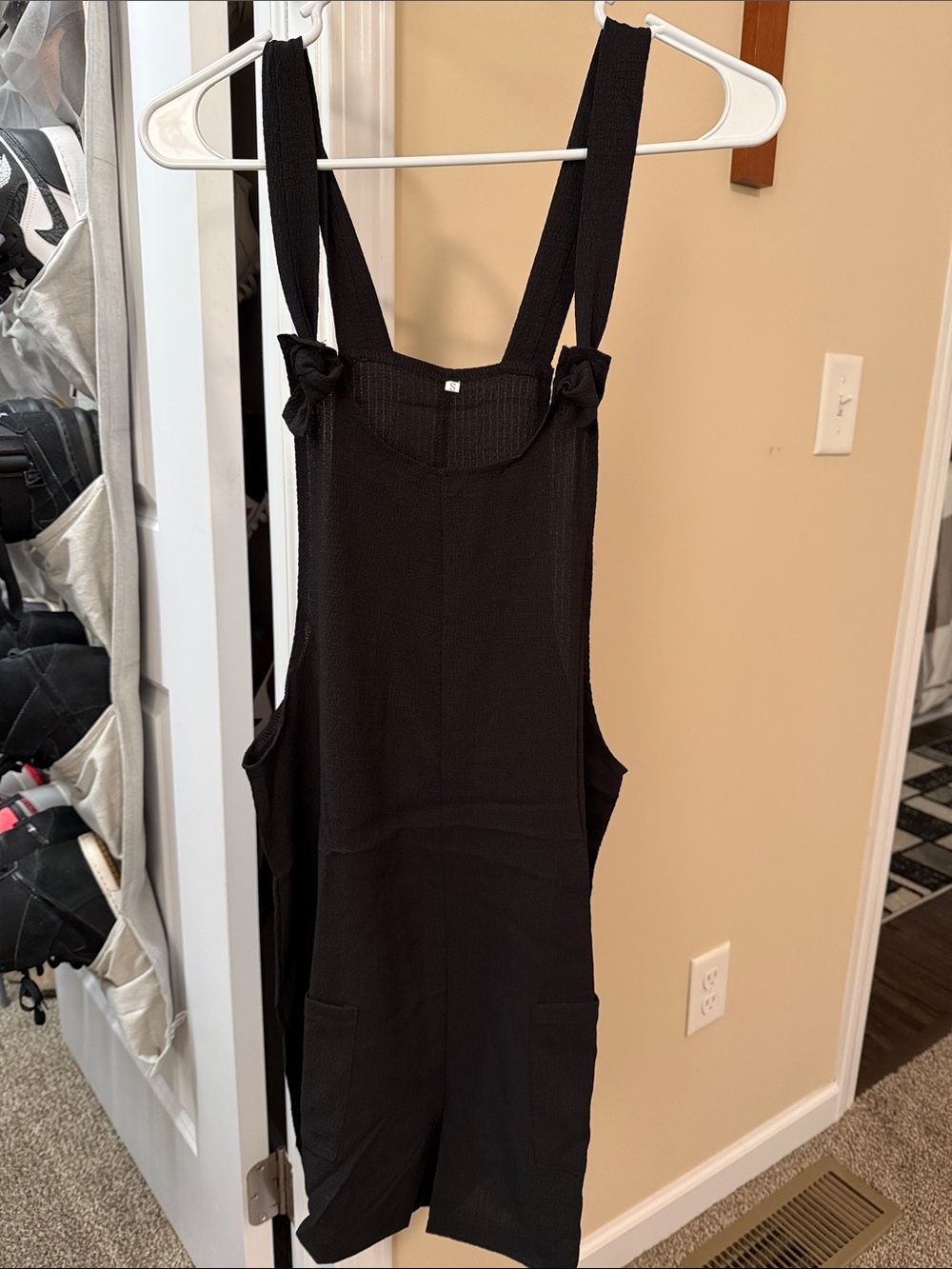 Black Linen Overall Romper with Pockets